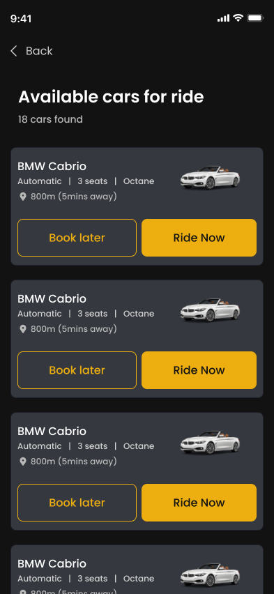 Guzo ride available car list